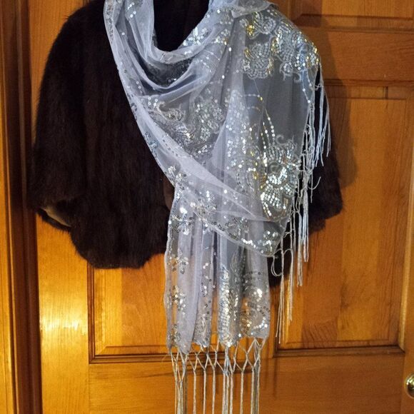 Silver Fringe Sparkle Shawl - Picture 1 of 5